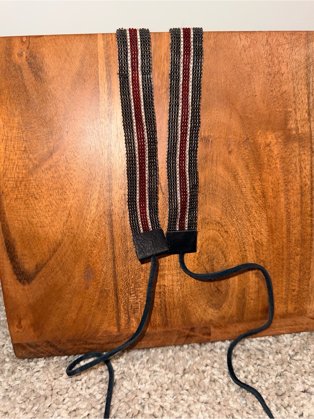 Hand Beaded Hatband with Black and Burgundy Stripes